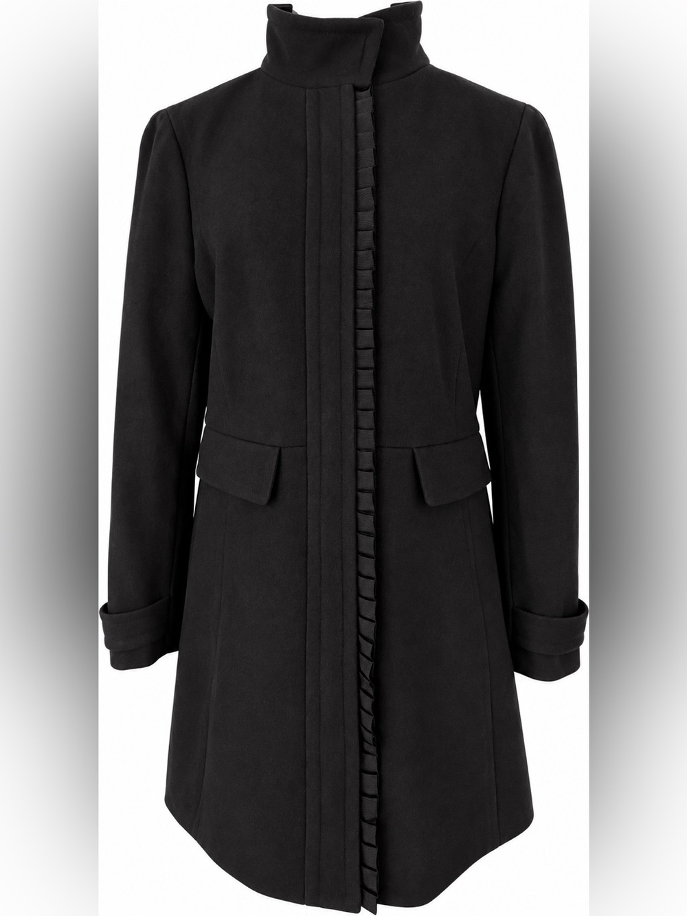 Banana Republic Black Ruffle-Trim Long Trench Coat